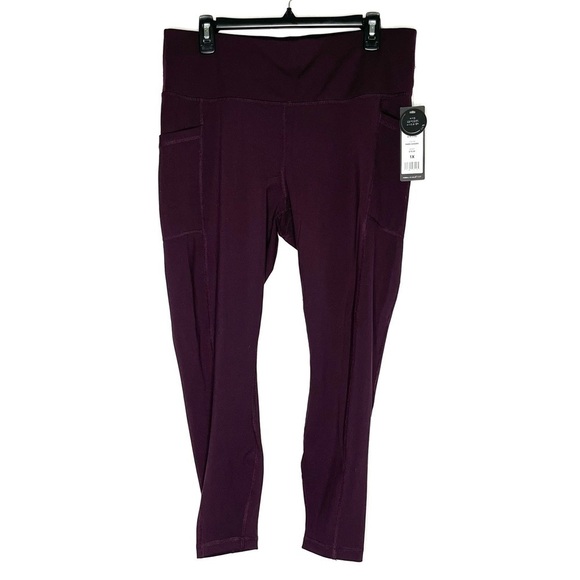 🔥 Yogalicious Lux NWT Dark Cherry Full Length Leggings 1X Pockets - Picture 2 of 12